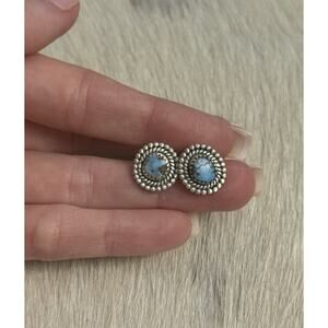 Native American Sterling Silver Golden Hills Turquoise Stud Post Earrings Cabs